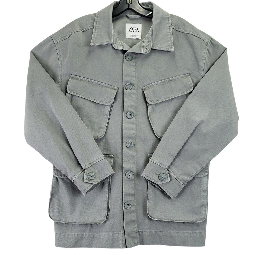 Zara Jungle Jacket Womens XS Sage Green Military Field Utility Chore Coat Safari